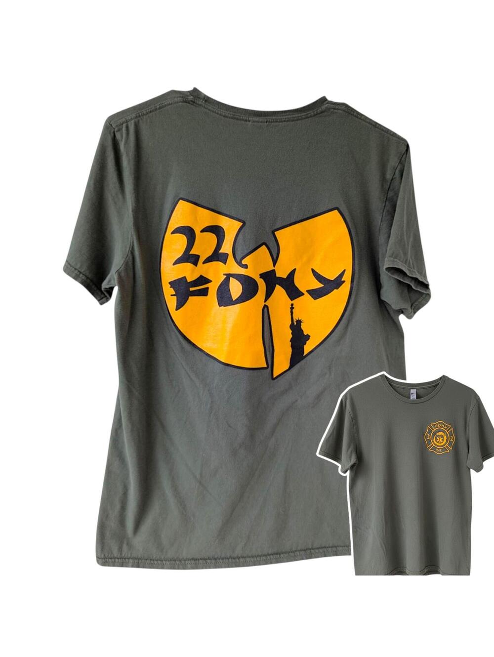 Wu-Tang x FDNY Staten Island Fire 22 Shirt Medium Green Graphic Tee New York EMS